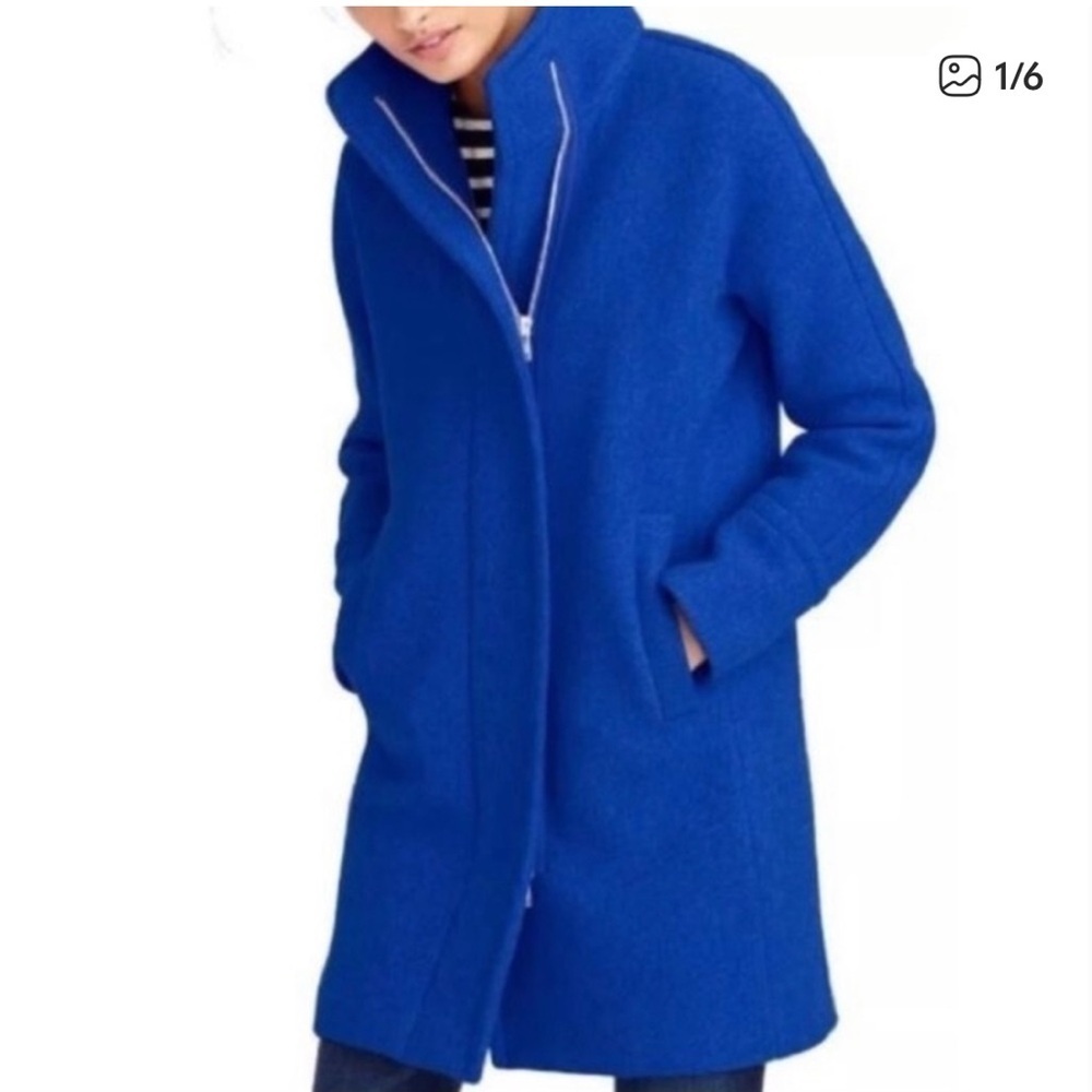 J. Crew Sapphire Blue Wool Stadium Coat by Nellie Gori Sz 0